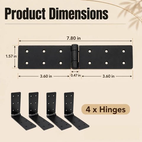 Product dimensions of 4 Pc Built Like A Tank Heavy Duty Gate Hinges 0.19 Inch Thick Black Iron Butt Hinges.