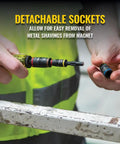 Person using Impact Driver Socket Set With Flip Socket And Handle, 7 In 1, demonstrating detachable sockets feature.