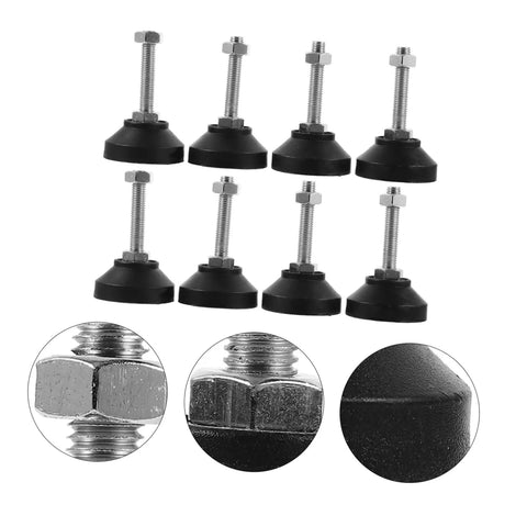 Heavy Duty Adjustable Furniture Levelers Fully Threaded Table Legs For Cabinets And Chairs Built Tough Floor Feet set of 8 with black bases.