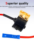 Pro Grade 8 Pack Car Fuse Taps Add A Circuit Dual Slot Adapter Kit showing a yellow fuse holder with red wire for dash cam use.