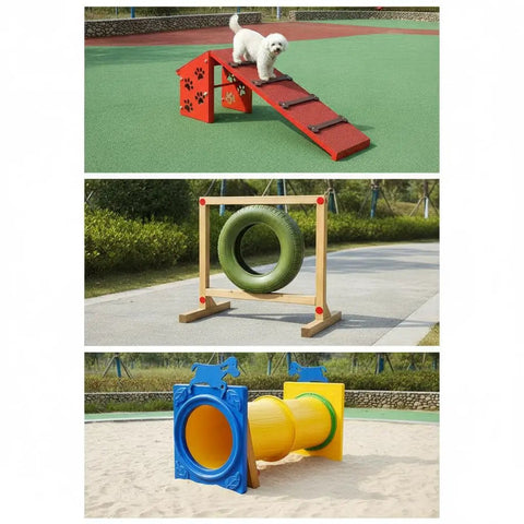 Doggie Dynamo Agility Training Set Outdoor Hurdles And Tunnel Obstacle Course For Backyards Builds Speed Balance And Focus