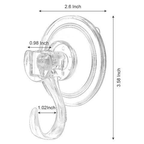 4 Pack Suction Cup Hooks Heavy Duty Bathroom Kitchen Mounts For Glass Doors And Mirrors, waterproof moisture proof, with measurements