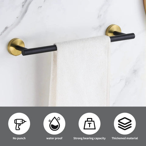 5 Piece Black Gold Bathroom Hardware Set With 16 Inch Towel Bar, Dope Wall Mounted Bath Accessories, Modern Vibe, Stainless Steel