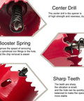 Heavy Duty Bi-Metal Hole Saw 0.6 Inch Diameter with 1 Inch Cutting Depth and Triangular Handle showing center drill and sharp teeth