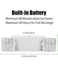 Emergency Light With Back Up Battery And Two Adjustable LED Heads, Wall Mount, White Finish, 6 Pack, shown with battery specs.