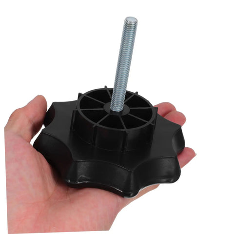 Hand holding Spare Tire Mounting Bolt And Hold Down Screw Retainer Clamp for secure spare wheel storage in black finish