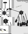 Black Sputnik Chandelier 8 Light Ceiling Fixture for Kitchen Dining Living Room Dope Modern Industrial Pendant Lighting