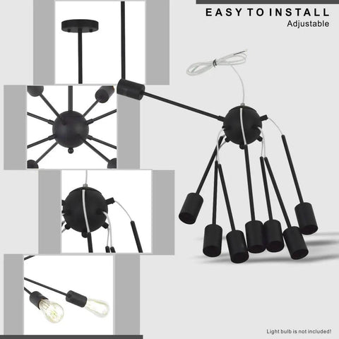 Black Sputnik Chandelier 8 Light Ceiling Fixture for Kitchen Dining Living Room Dope Modern Industrial Pendant Lighting
