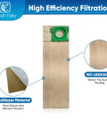 20 Pack Vacuum Filter Bags Pro Grade Heavy Duty Compatible With Windsor Sensor S12 S15 XP12 XP15 XP18 SR12 SR15 SR18 Versamatic Plus And Sebo C G X Series Uprights Replacement For 5300REP showing high efficiency filtration and multilayer material
