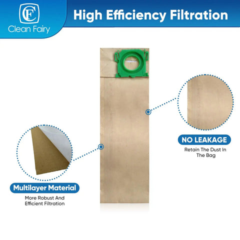 20 Pack Vacuum Filter Bags Pro Grade Heavy Duty Compatible With Windsor Sensor S12 S15 XP12 XP15 XP18 SR12 SR15 SR18 Versamatic Plus And Sebo C G X Series Uprights Replacement For 5300REP showing high efficiency filtration and multilayer material