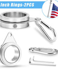 2 Pack Flag Pole Rings, Slick Spinning One Inch Clips Cut Wrapping Stress, featuring aluminum clips and carabiners for outdoor use.