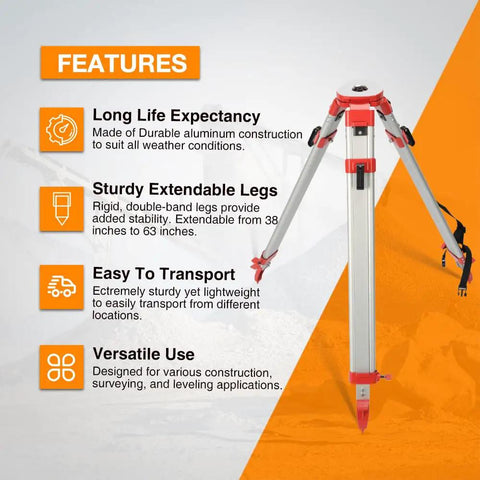 Beefy Aluminum Surveying Tripod With Five Eighth Inch 11 Threaded Flat Head Quick Clamp for stable construction jobs