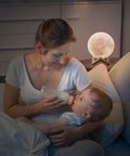 Mother using Kid Safe Nursery Night Light With 128 Color Changing LEDs, Stepless Dimming, Soft Silicone Remote Touch Lamp
