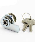 Grab This Heavy Duty Cash Box Cam Lock For Your POS Machine Drawer Or DIY Furniture Hardware Project Sure To Secure Everything With A B Different Key Design That Makes It Super Easy To Install And Use Right Away metal cam lock with two keys on a white background.