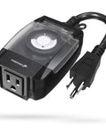 Outdoor Light Timer Outlet Waterproof 24 Hour Mechanical Plug In Weatherproof 3 Prong Grounded Heavy Duty 15 Amp One Half Horsepower