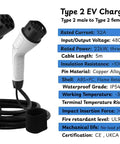 Heavy Duty Type 2 Ev Charger Cable 32 Amp 3 Phase 22 Kw Fast Charging Cord 5 Meter Length with dual connectors on both ends.
