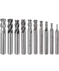 Set of carbide end mills, 4-flute, assorted diameters from 2 to 12 mm, CNC milling cutters for aluminum and steel