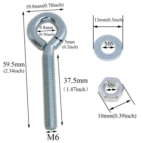 Eight Pack 1/4-20 By 1-1/2 Inch Zinc Plated Lifting Ring Eye Bolts Kit, M6 eye bolt with washer dimensions