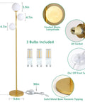 Moon Globe Floor Lamp With 3 Lit Orbs, Modern Gold Tall Floor Lamp For Living Room And Office, 67 Inch Metal Stand, details diagram