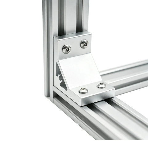 Close-up of 8 Pack Hefty Silver Corner Brackets for 2040 Aluminum Extrusion Profile Connectors at a right angle.