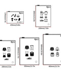 5 sizes of 20 Pcs Travel Storage Bags Set For Clothes Cosmetics Shoes Reusable Frosted Ziplock Pouches with measurements and icons