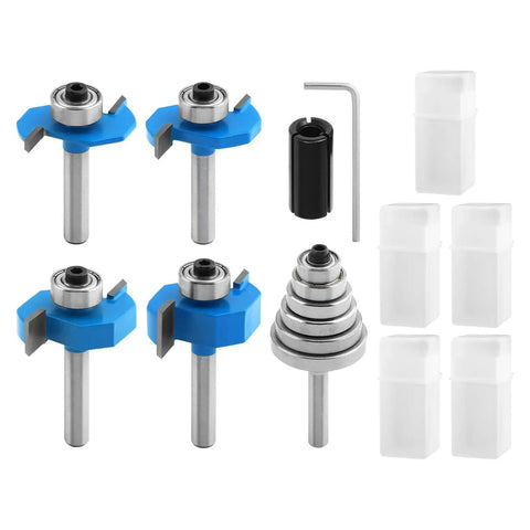 Pack Of 7 Top Notch Carbide Router Bits Set With Ball Bearings, precision tools with wrench adapter for woodworking.