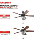 Glencrest 52 Inch Indoor Outdoor LED Ceiling Fan with Light and Pull Chain, dual finish blades in aged teak and dark walnut