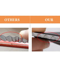 HTBMALL stainless steel crinkle cutter with black handle; wavy blade close-up edge view