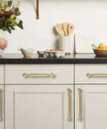 2 Pack 10 Inch Brushed Gold Cabinet Pulls For Kitchen And Bathroom Drawers Matte Gold Finish on white cabinets in modern kitchen