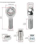 One Piece 5/8 Inch Heim Joints Rod End Kit Forged From Heavy Duty Chromoly Steel Featuring Precision Bearings for precise dimensions and details.