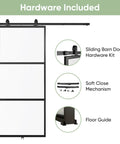 40 Inch By 96 Inch Frosted Glass Barn Door With Top Mounted Hardware Kit, Soft Close Mechanism, Black Carbon Steel Frame, Tempered Glass Sliding Door