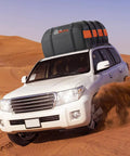 Road Trip Ready Rooftop Cargo Carrier Bag 15 Cubic Feet Waterproof Heavy Duty 840D Car Roof Bag on white SUV in desert