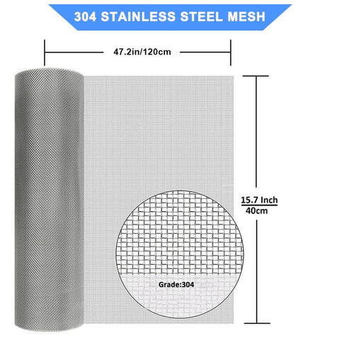 Rugged 304 Stainless Steel Wire Mesh Screen 15.7 Inch By 47.2 Inch With 1mm Holes And 20 Mesh Rust Proof And Heat Resistant