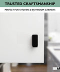 Flat Black Rectangle Cabinet Knobs Set, 25 Pack Kitchen Drawer Handles shown on white cabinet