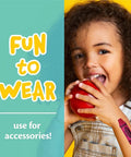 Crayola First Aid Kit, 30 pieces; child with pink Band-Aid on arm beside teal FUN TO WEAR panel.