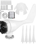 1600W Five Blade Wind Turbine Generator With Low Start Up Speed And Permanent Magnet Alternator For Off Grid Renewable Energy Power For Marine RV Ready And Home Charging components displayed