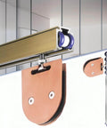 Pro Grade Dual Soft Close Sliding Glass Door Track System For Frameless Bathroom Doors, Champagne Finish, 16.7ft Rail shown