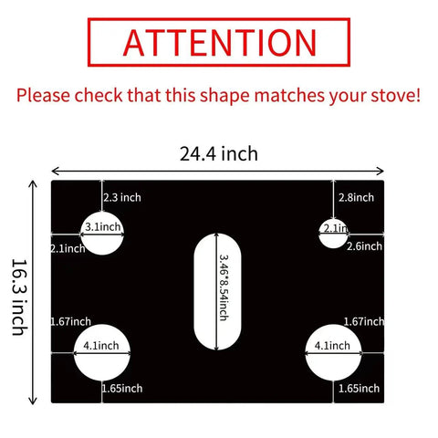 Diagram showing dimensions for Stove Protector Set 3 Piece Reusable Gas Range Burner Covers Plus Silicone Gap Fillers