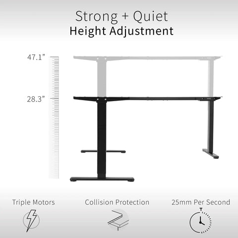 VIVO Electric L Shaped Standing Desk Frame With Height Adjustment For Corner Corner Corner Setup Dual Motors strong height adjustment 28.3 to 47.1 inches