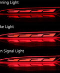 Sequential Flow Rear Bumper Stop Lamp And Running Drl Light With Dynamic Turn Signal For Tesla Model S 2014 Through 2020 in red showing running, brake, and turn signal functions.