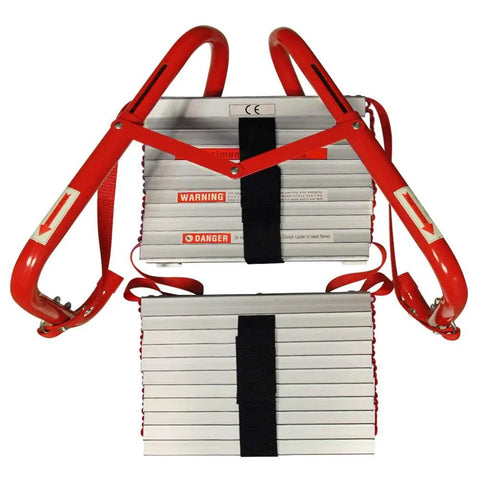 Retractable 3-Story Fire Escape Ladder 25 Feet For Home Emergency Safety Must-Have Window Frame Hooks on folded ladder