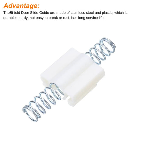 Dead Simple Bifold Closet Door Hardware Replacement Kit With Four Top Shelf Steel Springs And Sturdy Metal Pivots Silver Tone, featuring a stainless steel spring and white plastic guide.