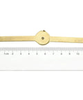 Gold Metal Lid Stay Hinge 2.7x0.3 Inches next to a ruler showing size and rust-resistant material.