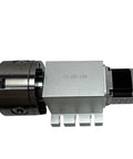 High Precision Harmonic Drive Reducer Dividing Head 4th Axis CNC Rotary Axis With 100mm Chuck And Three To Four Jaw Chuck 50 To 1 Speed Reduction Ideal For Woodworking Tools Milling And Engraving. side view with stepper motor and 100mm chuck