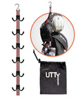 Multipurpose Portable Hanging Rack For Hockey Gear And Sports Gear Hanger With Six Adjustable Hooks Durable Vertical Drying Rack For Glove Helmet Cleats And Other Gear At Home Travel Or Outdoor Use shown with storage bag and hockey gear