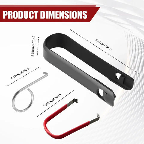 Three Piece No Sweat Wheel Hub Bolt Cover Removal Tool Set Killer Lug Nut Extractor Hooks dimensions 7.61cm, 4.57cm, 5.84cm sizes.