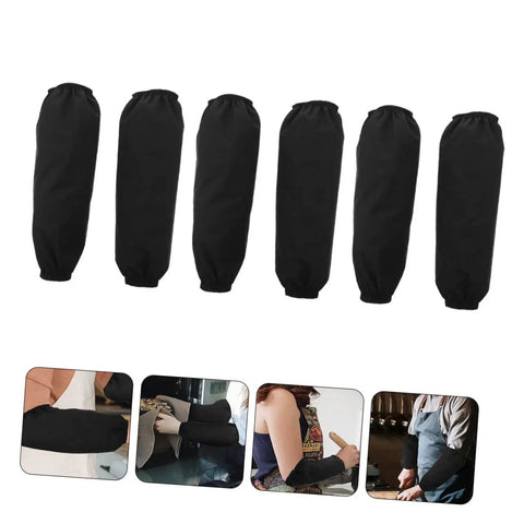 Six Pairs Oil Resistant Arm Sleeves Long Kitchen Cooking Oversleeves With Grippy Elastic Bands Keeping Your Clothes Clean During The Daily Hustle Straight Up Heavy Duty Material That Repels Oil Like A Pro displayed in black color.