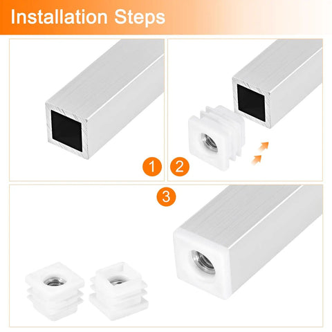 Sixteen Pack 20x20 mm Square Tube End Caps With M8 Threaded Inserts White Plastic Leg Plugs For Chairs Tables And Cabinets No-Slip DIY-Friendly Easy Install Durable