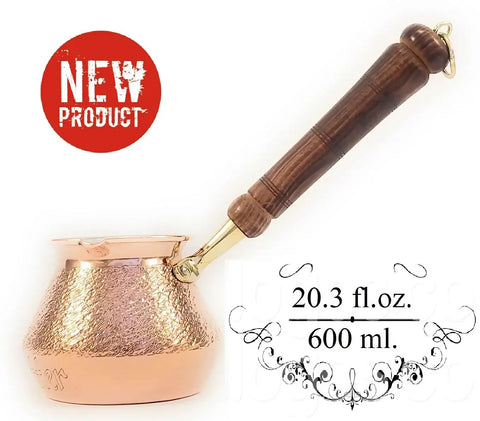 DCS Series Thickest Hammered Copper Turkish Greek Arabic Armenian Coffee Pot With Wooden Handle For Stovetop Brewing 20 Fl Oz Cezve Jezve Ibrik Briki Pro Grade