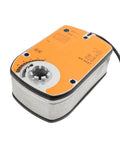 Heavy Duty 24 Volt Rotary Actuator Featuring A Fail Safe Shut Off For Hvac Ventilation Drives With 4 Nm Torque side view showing steel casing and adjustable settings.